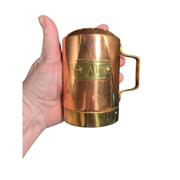 Vintage MCM Copper Brass Canister Set w Matching Salt & Pepper Korea 1970s - Picture 7 of 16